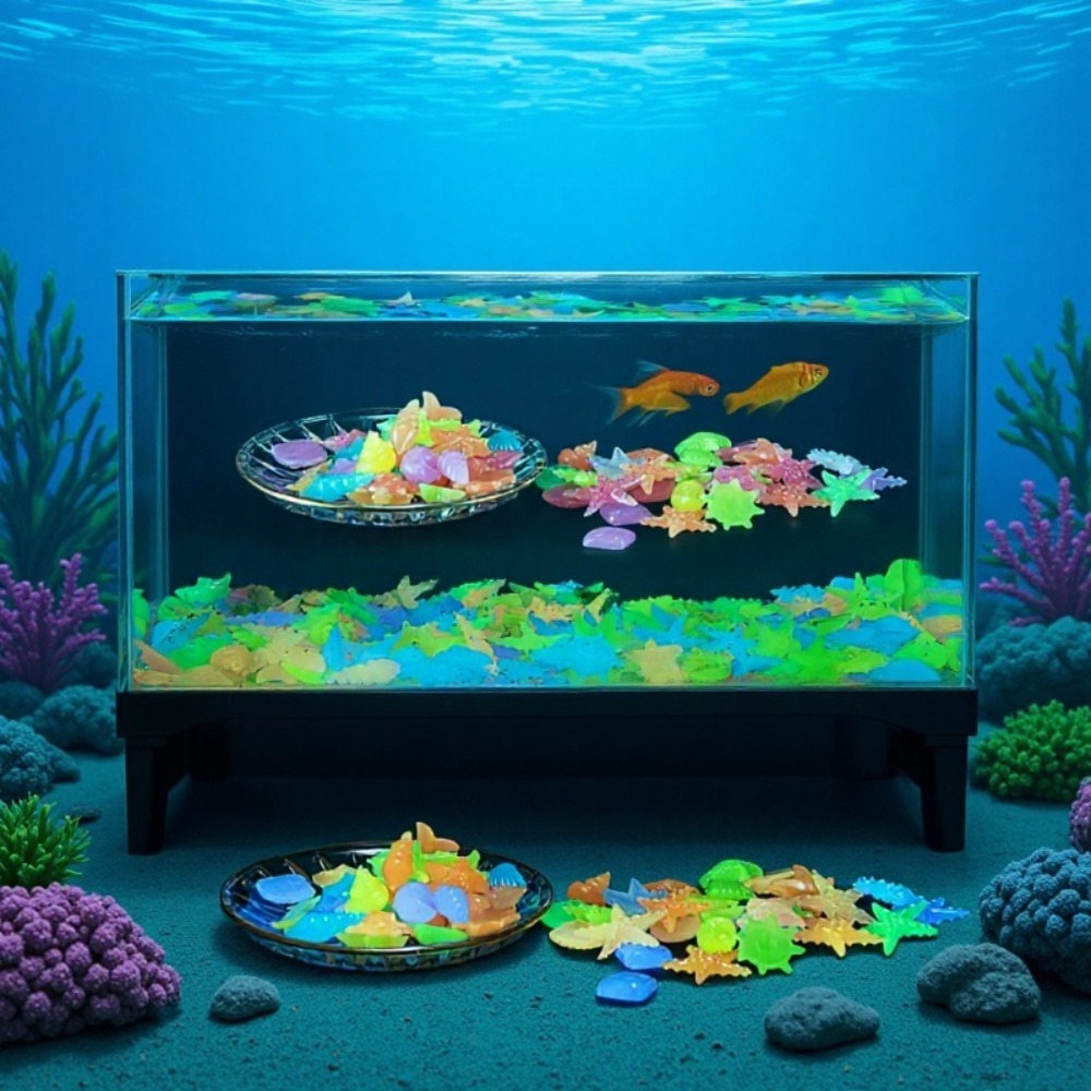 Aquarium For Planted Tank - 빛나는 해양석, 형광 조개껍데기, 화려한 불가사리