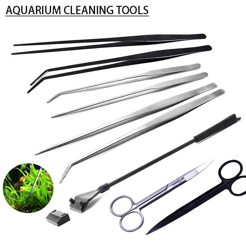 Planted Aquarium Maintenance Kit - 스테인리스강 직선형/구부러진 가위 핀셋 시리즈, 어항